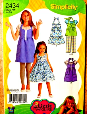 NEW 2434 Simplicity Lizzie McGuire Girls Dress Tunic Halter Top Pants Sz 3 4 5 6 - Image 1 of 4