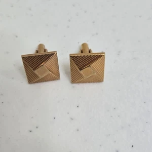 Hickok Cufflinks Gold Tone Geometric Square Stripe Vintage MCM Art Deco Look - Picture 1 of 8