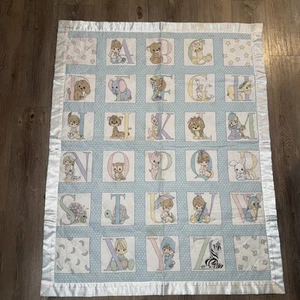 Vintage Precious Moments Crib Blanket 45"x35" ABC's Satin Trim New Pastels Rare - Picture 1 of 12