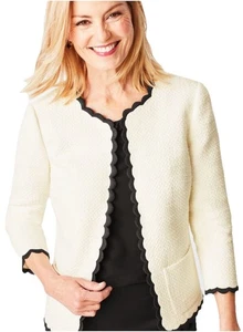 Talbots RSVP Blazer 22W 2X White Black Cotton Tweed Scallop Edge Jacket NEW - Picture 1 of 13