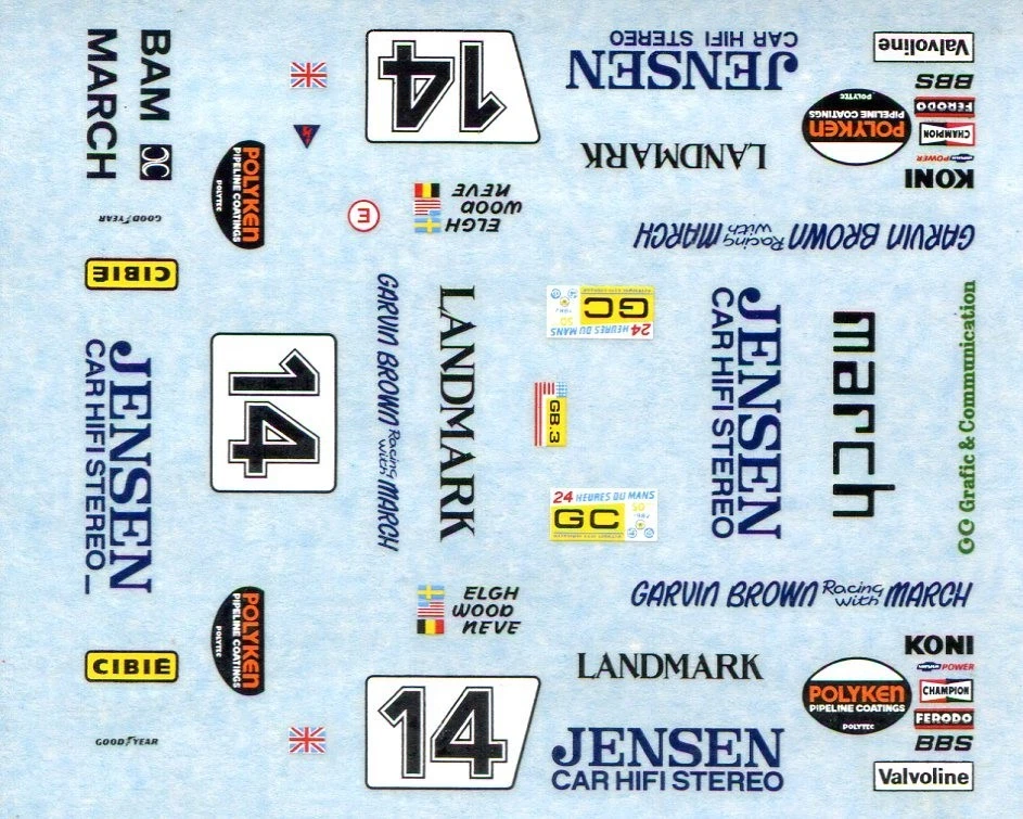 MARCH 82 G N° 14 LE MANS 1982 JENSEN MARCH RACING CARTOGRAF DECALS 1/43 - Immagine 1 di 1