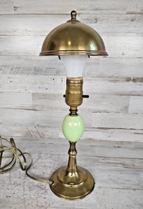 Vintage MCM Green Porcelain Brass Clip On Dome Table Lamp TESTED WORKS - Picture 1 of 9