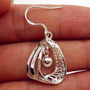 925 Sterling Silver Plated Wholesale Women Jewelry "Bell" Hoop Dangle Earring - Picture 1 of 2