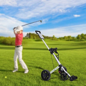 Lightweight Folding Golf Walking Push Cart 3-Wheel Golf Push Pull Cart Black - Picture 1 of 23