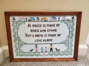 vintage framed needlepoint art picture quote a home is made of love alone - Picture 1 of 5