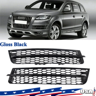Pair Front Lower Bumper Grille Fog Light Cover For Audi Q7 2010-2015 Gloss Black Foto 1 de 4