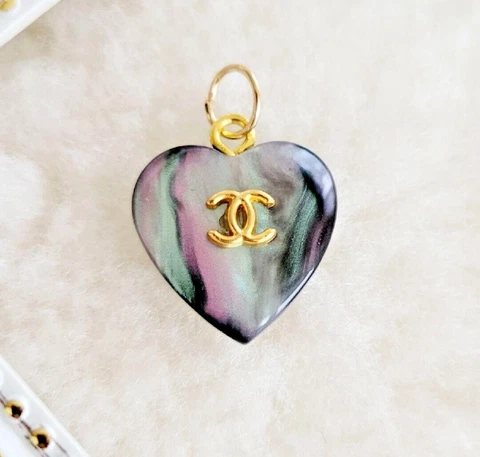 Chanel Vintage Parts Button Charm Heart shaped Black Gold Free shipping Cover
