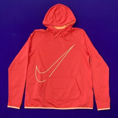 Nike Dri Fit Womens Sz Large Coral Pink Orange Pullover Hoodie Pocket Big Swoosh - Image 1 of 4