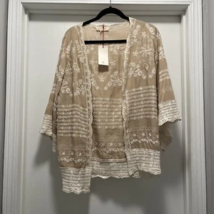 Solitaire Cardigan Womens Small Beige Floral Embroidered Kimono Bohemian LaceNEW - Picture 1 of 13