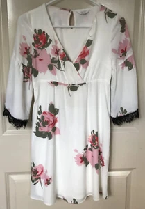 Candie's Sheath Dress Womens XS White Floral Long Sleeve Wrap V Neck Pullover - Picture 1 of 5