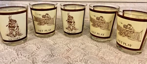 Tennis Glasses Funny Thought Factory Theme by Gary Patterson Vintage Set of 5 - Picture 1 of 5