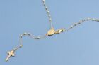 Silver Rosary Necklace Sterling Silver 925 Yellow Gold Plated 24" Made In Italy