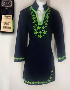 Neu mit Etikett! SAIL TO SABLE MARINEBLAU GRÜN BESTICKT BLUMEN SHIRT TUNIKA KLEID TOP M A+ - Bild 1 von 11