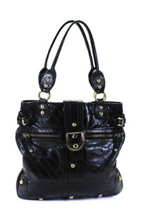 Rafe Womens Leather Buckle Flap Gold Tone Shoulder Handbag Black