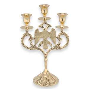 Candelabro grande de latón bizantino para 3 velas - Candelabro ortodoxo - Águila - Imagen 1 de 6