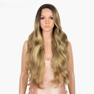 Peluca de encaje sintético parte lateral peluca de encaje 30 pulgadas de largo ondulado rubio pelucas sintéticas Foto 1 de 4