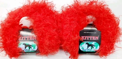 2 Dark Horse KITTEN RED Fuzzy Eyelash Yarn 50 Grams Each- Lot of 2 - Image 1 of 3