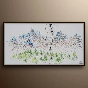 Nature painting 55", trees and mountains in a calming composition, handmade - Picture 1 of 4