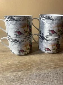 American Atelier At Home Rose Toile Porcelain 4 Short Mugs (5232) EUC - Picture 1 of 6