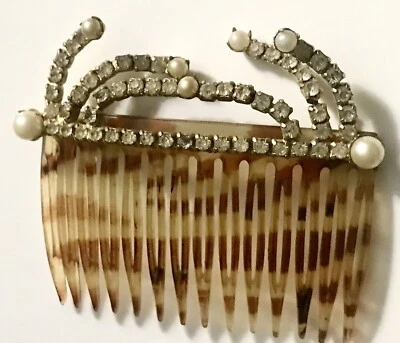 Винтажная стеклянная мини-тиара со стразами и жемчугом искусственная черепаховая раковина расческа для волос - Изображение 1 из 4