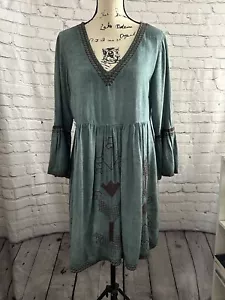 NWT Peruvian Connection Beaumont Embroidered Tunic Dress in Blue Size Medium - Picture 1 of 7