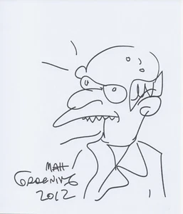 The Simpsons Mr Burns Genuine Matt Groening signed sketch - Picture 1 of 2