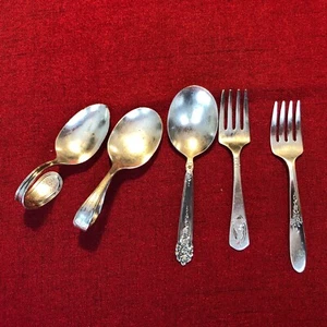 Vintage Silber Teller Baby Löffel & Gabeln Menge 5 Tudorplate Oneida, King Edward - Bild 1 von 10