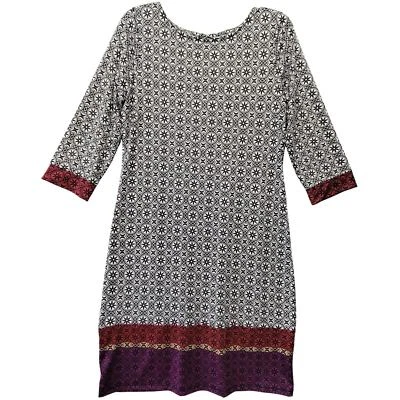 Vestido recto midi manga 3/4 George para mujer talla pequeña negro hollín combo geométrico Foto 1 de 4