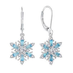 Women Blue Snowflake Earrings,925 Sterling Silver Dangle Drop Leverback Earri... - Picture 1 of 7