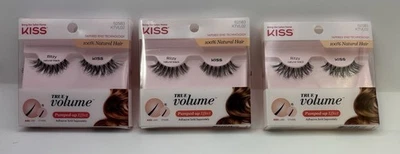 Lote de 3 pares de cílios pretos Kiss True Volume Ritzy Natural cabelo 100% natural - Imagem 1 de 4