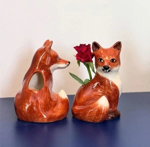 Small Vase Pot Ceramic Fox Figurine Flower Succulent Planter Animal Home Decor - Picture 1 of 5