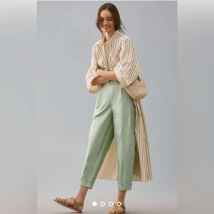 NWT Maeve Anthropologie Mint Green Belted Tapered Coastal Fall Pants Sz 6 - Picture 1 of 12