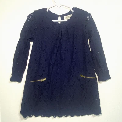 Vestido de encaje azul marino H&M para niñas talla 2-4 años forrado detalles con cremallera dorada Foto 1 de 4