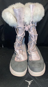 Justice Girls' Faux Fur Pink & Gray High Snow Boots Size 6M - Picture 1 of 11