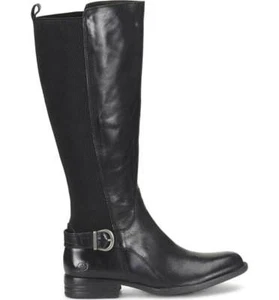 NEW BORN Campbell Knee High Elastic Back Pull-On Leather Boot Size US 6.5 Black - Picture 1 of 12