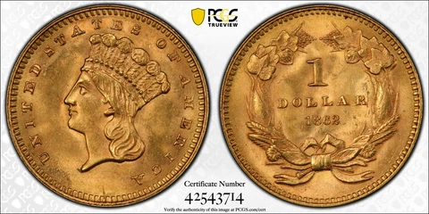 1862 PCGS & CAC MS65 Gold Dollar Cover