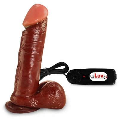 Consolador LeLuv Grueso Realista Vibrador Claro Canela Marrón con Ventosa Foto 1 de 4