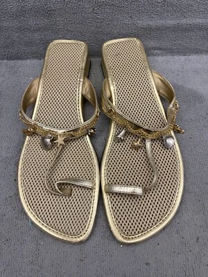 Sandalias planas Avon para mujer Slide Gold Ocean Treasures punta de cuña talla 8 Foto 1 de 4