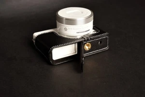 Genuine real Leather Half Camera Case bag Cover for Nikon J4 Bottom Open Black - Picture 1 of 9