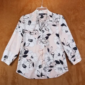 KARL LAGERFELD Top Womens Small Pink Floral Button Up Ruffle VNeck Flower Blouse - Picture 1 of 9
