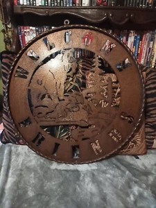 Large round metal Welcome Friends bear fish in mouth sign,rustic look. - Picture 1 of 7