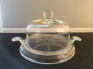 FIRE KING Clear Antique Glass Dessert Tray Dish Platter With Dome Cover Handles - Picture 1 of 9