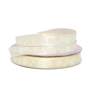 Ivory Rose Luster Print Satin Ribbon - 5/8in. x 25 Yards (pm563220652) - Picture 1 of 1