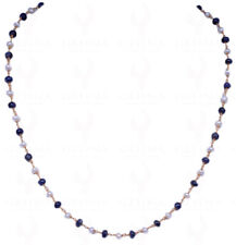 Pearl & Blue Sapphire Gemstone Bead Chain In .925 Sterling Silver Cm1059