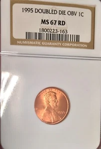 1995 DOUBLE DIE OBV 1C /  MS67RD / TWO POINTS FROM TOP GRADE / SCRATCH-FREE SLAB - Picture 1 of 4