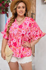 Pink Detailed Ruffle Floral Print Plus Size Top sizes 14 16 18 20 22