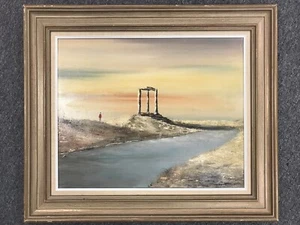 PINTURA AL ÓLEO JOHN STANCIN SOBRE LIENZO DE COLECCIÓN PAISAJE SURREALISTA DE MEDIADOS DE SIGLO - Imagen 1 de 8