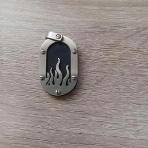 Men's Titanium & Rubber Pendant 1 1/2" T x 7/8" W Flame Design - Picture 1 of 2