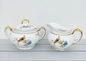 Creamer & Sugar Bowl MZ Altrohlau CMR Czechoslovakia Golden Pheasant - Picture 1 of 5