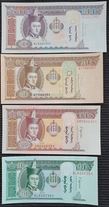 MONGOLIA 100 50 20 & 10 Tugrik x 4 UNC Banknote Set LAST 3 MATCHING - Picture 1 of 2